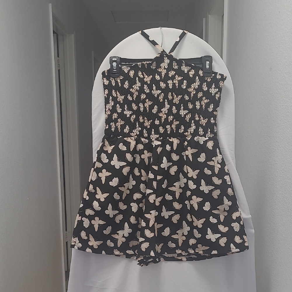 Butterfly Print Black and Cream Romper by Lily Rose